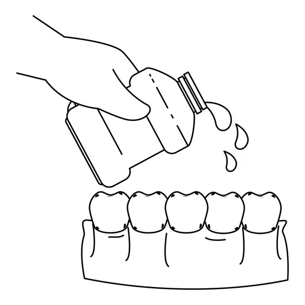 Рука з пляшкою для миття рота — стоковий вектор