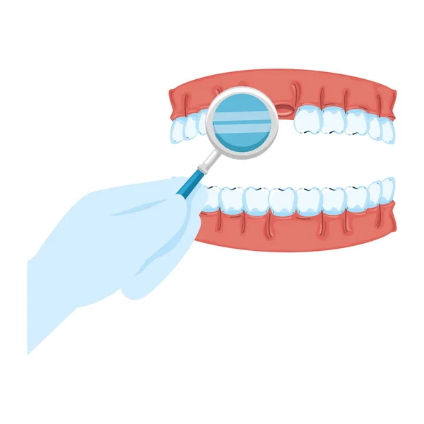 Human teeth with magnifying glass — Stock Vector