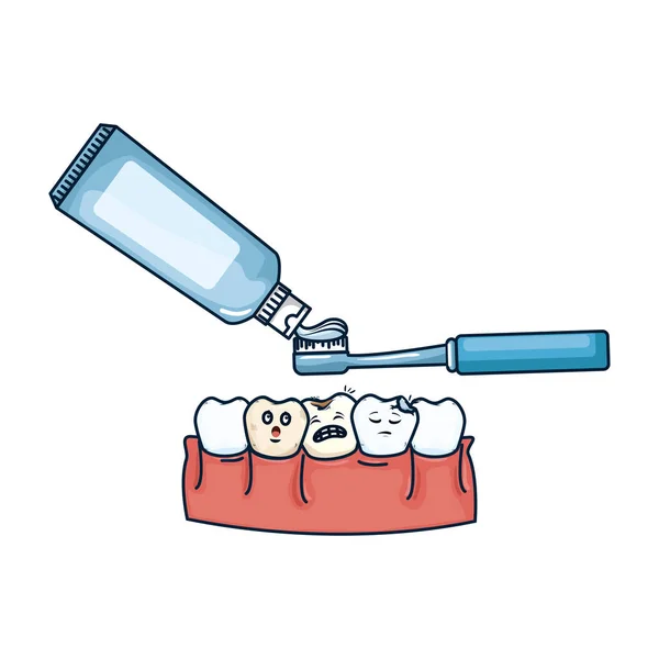 人的牙齿与牙刷和浆糊 — 图库矢量图片