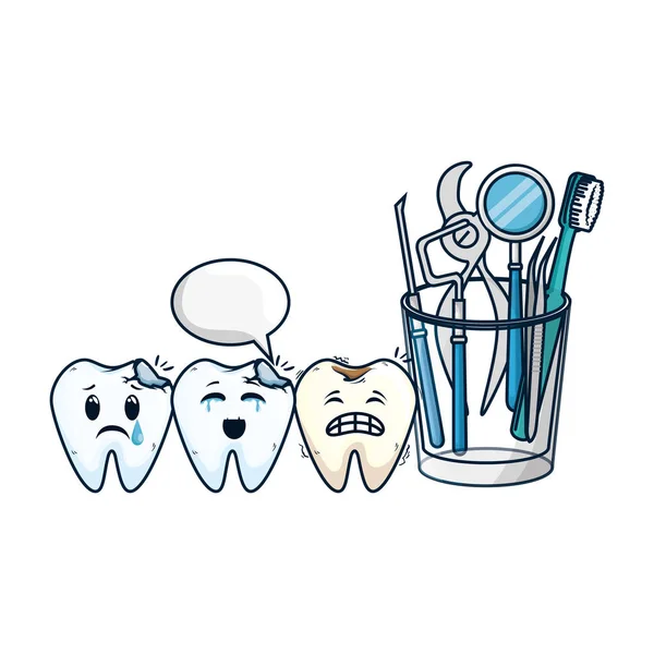 漫画牙齿与牙医设备字符 — 图库矢量图片