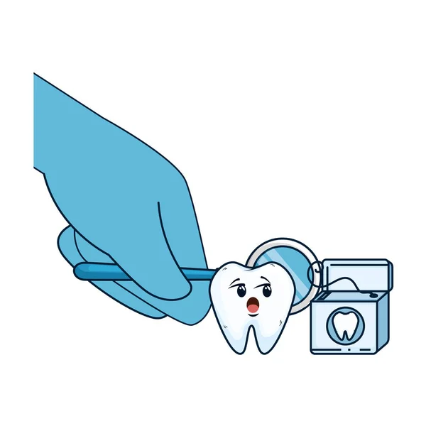 Komiska tand med tandläkare hand med spegel — Stock vektor