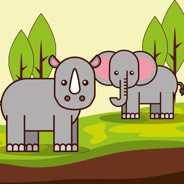 野生动物园的动物卡通 — 图库矢量图片