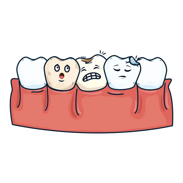 Dientes humanos con dientes tristes caracteres kawaii — Vector de stock