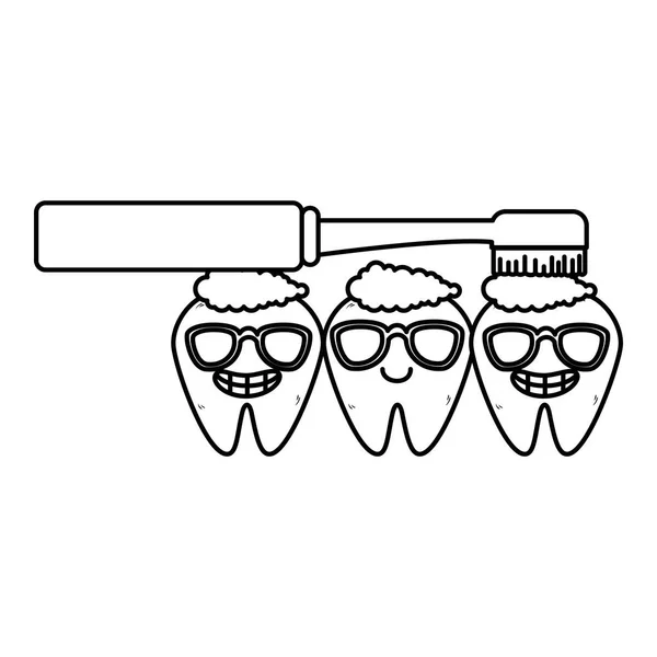 Κωμικό δόντια με πινέλο kawaii χαρακτήρες — Διανυσματικό Αρχείο