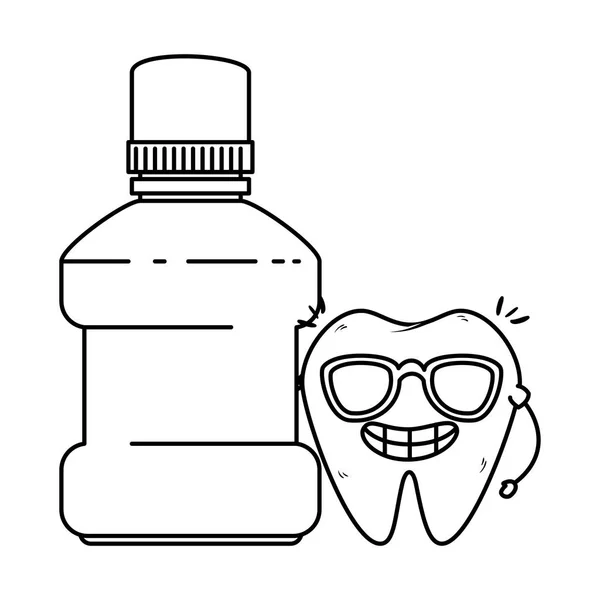 Comic tooth with mouthwash kawaii character — Stock Vector