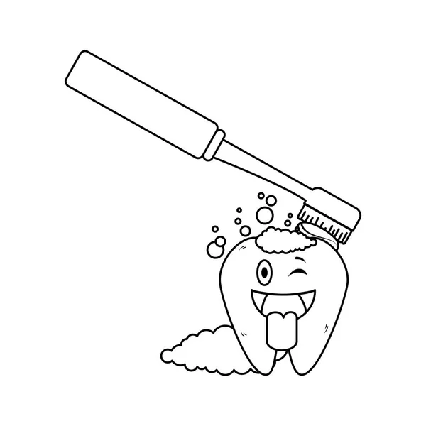 Comic tooth with brush kawaii character — Stock Vector