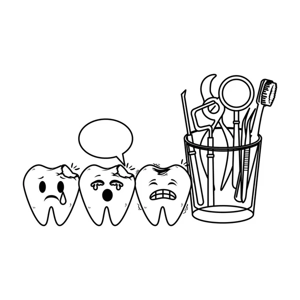 Komiska tänder med tandläkare utrustning tecken — Stock vektor