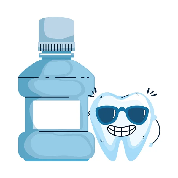 Comic tooth with mouthwash kawaii character — Stock Vector