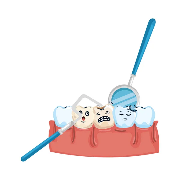人的牙齿与牙医工具 — 图库矢量图片