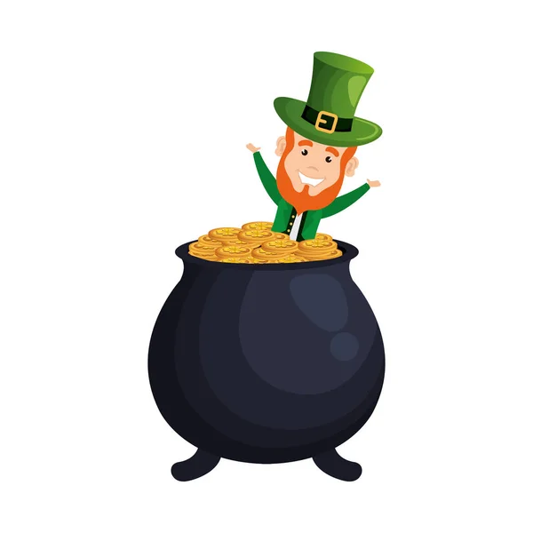 Leprechaun with treasure cauldron saint patrick — Stock Vector