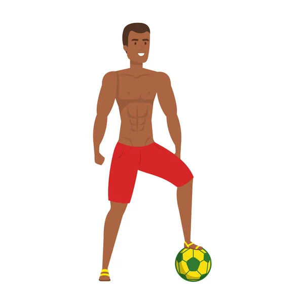 Jeune homme noir athlétique jouant au football — Image vectorielle