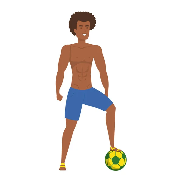 Молодой атлетичный черный мужчина играет в футбол — стоковый вектор