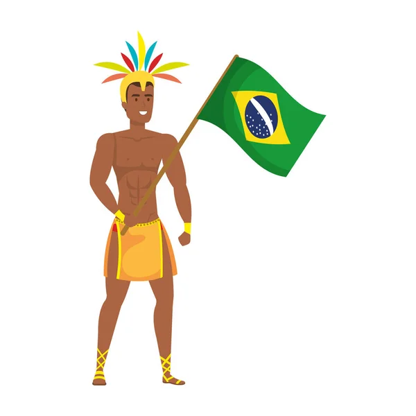 Brasileiro masculino dançarino acenando bandeira — Vetor de Stock