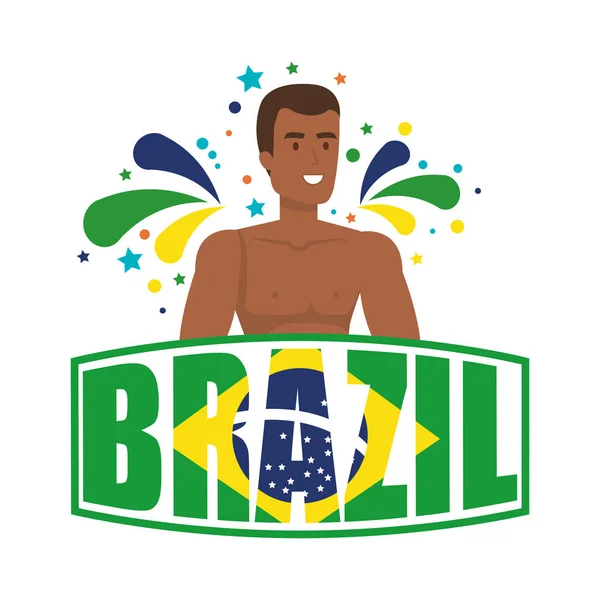 Brazilské mužský tanečník s popiskem Brazílie — Stockový vektor