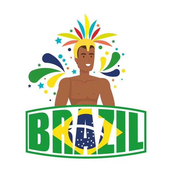 Βραζιλίας άντρα χορευτή με ετικέτα Βραζιλία — Διανυσματικό Αρχείο