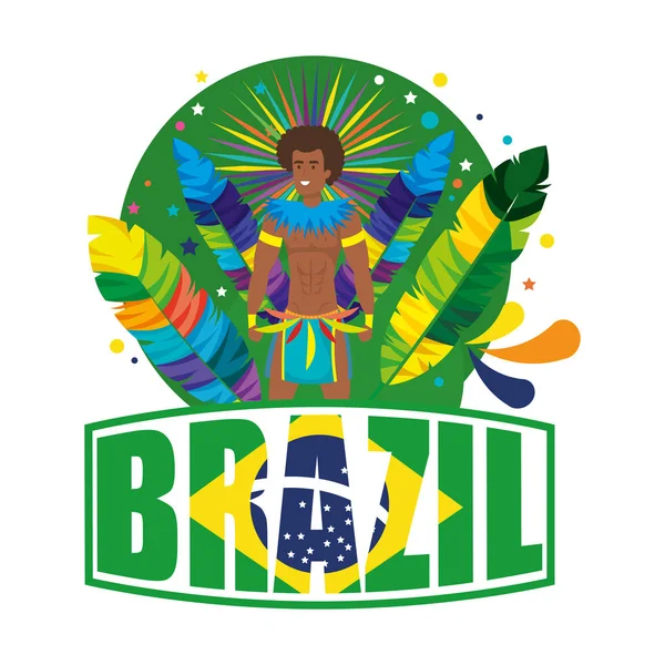 Brazilian male dancer with brazil label — Stock Vector