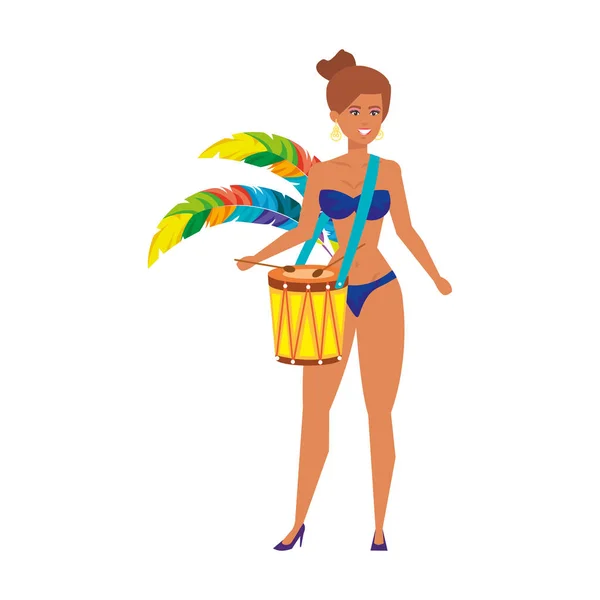 Όμορφο βραζιλιάνικο garota παίζοντας τύμπανο — Διανυσματικό Αρχείο