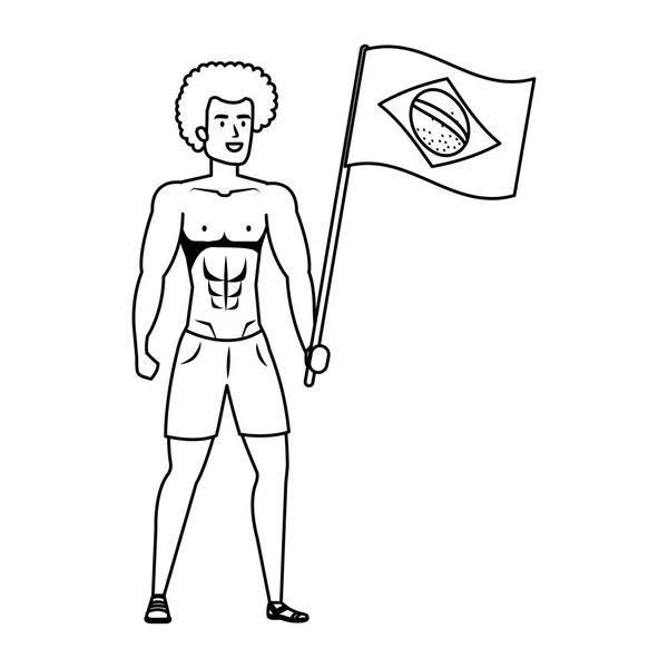 Brésilien mâle danseur agitant drapeau — Image vectorielle