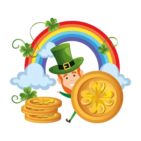 Leprechaun com moedas de caráter santo patrick — Vetor de Stock