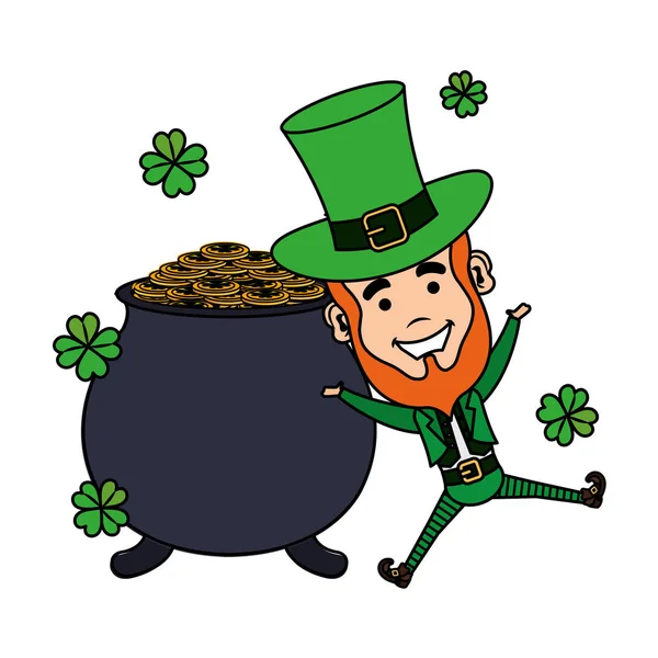 Kabouter met schat ketel saint patrick — Stockvector