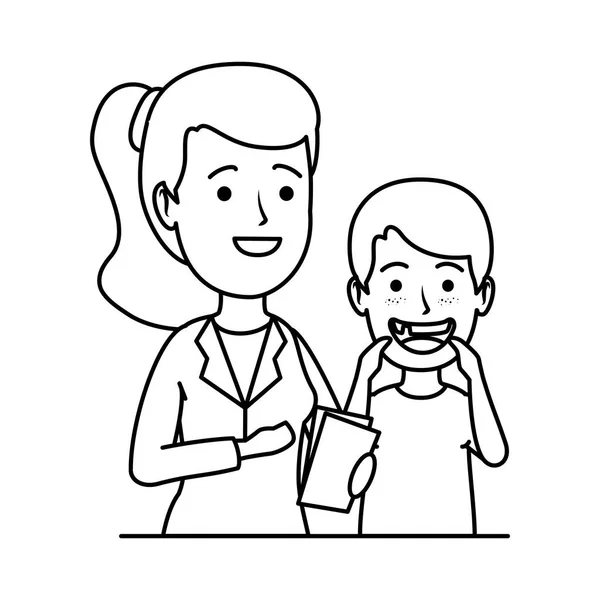 Joven dentista con niño paciente — Vector de stock