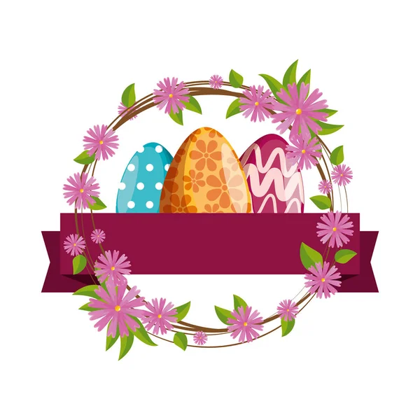 Eggs painted with flowers crown — Stock Vector