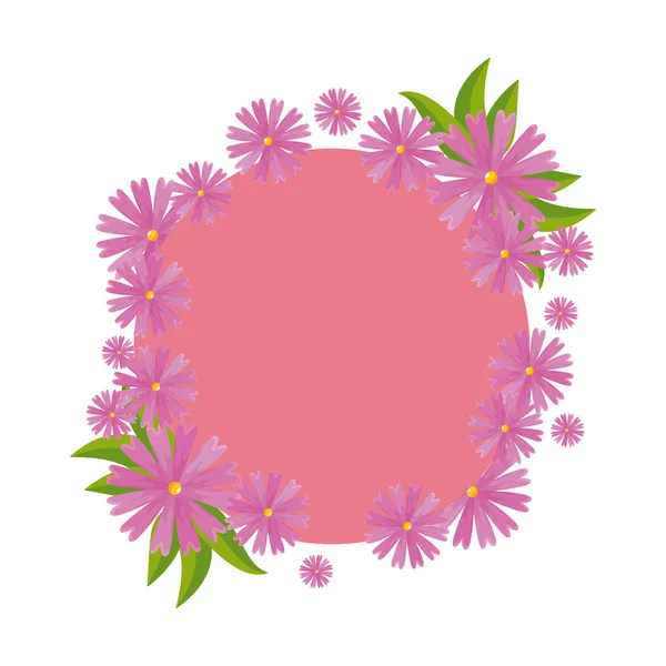 Cadre circulaire avec fleurs et feuilles — Image vectorielle