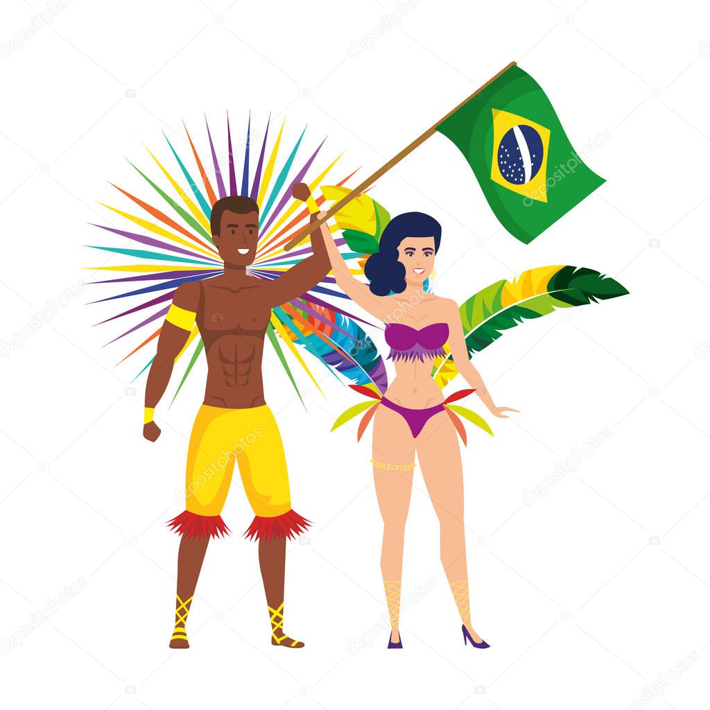 brazilian dancers couple waving flag character