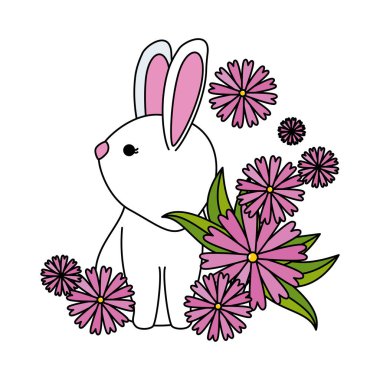 çiçek bahçesi ile sevimli tavşan