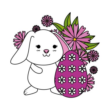 Paskalya yumurtası ile sevimli tavşan bahçede boyalı