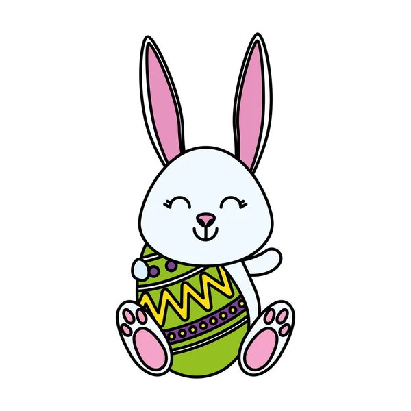 Lindo conejo con huevo de Pascua pintado — Vector de stock