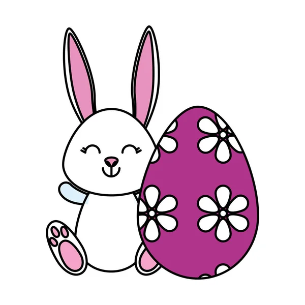 Lindo conejo con huevo de Pascua pintado — Vector de stock