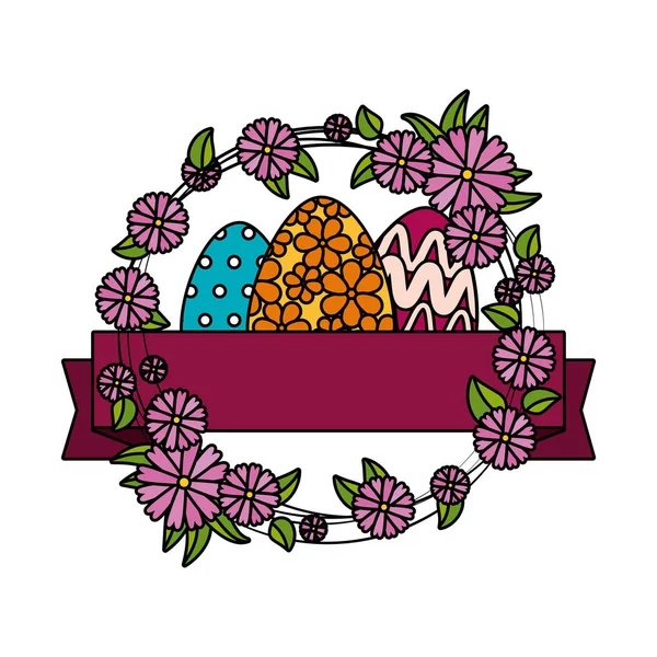 Ovos pintados com flores coroa — Vetor de Stock