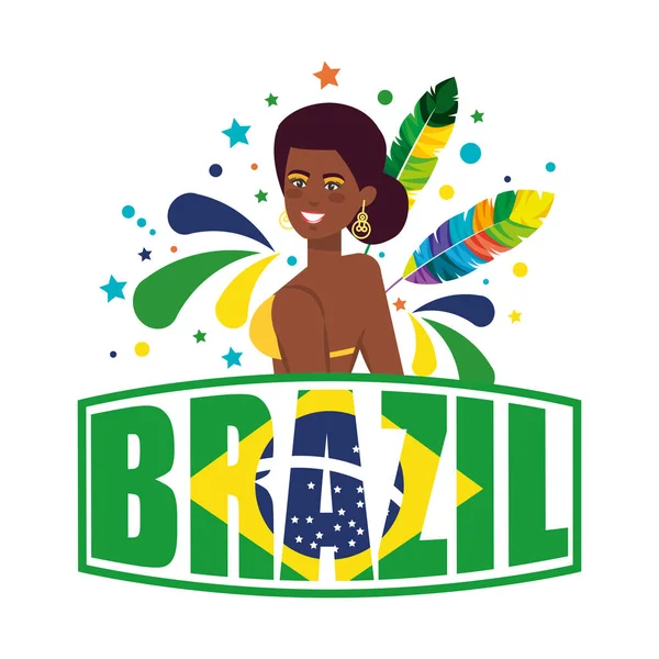 Linda garota brasileira com etiqueta brasil —  Vetores de Stock