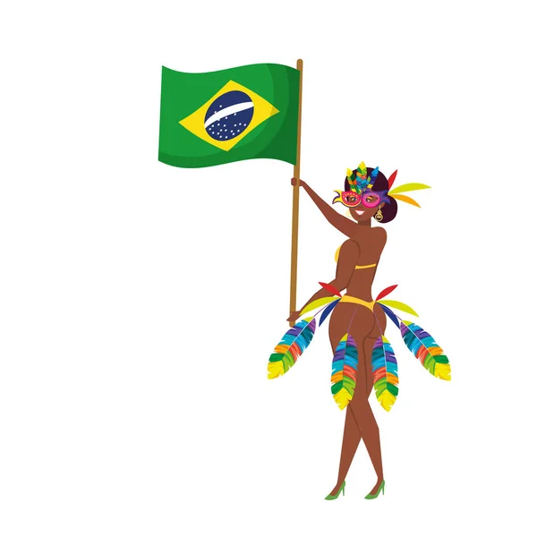 Brasil menina acenando bandeira do brasil — Vetor de Stock