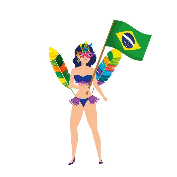 Brazilian garota waving brazil flag — Stock Vector