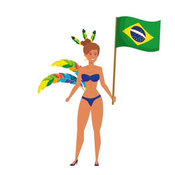 Garota brésilien agitant drapeau brésilien — Image vectorielle