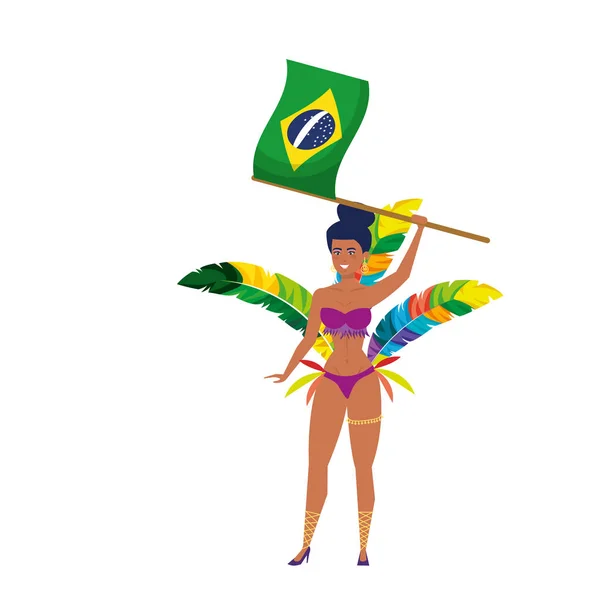 Garota brasileña ondeando bandera de Brasil — Vector de stock