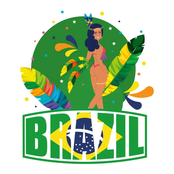Beautiful brazilian garota with brazil label — Stock Vector