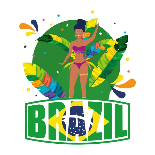 Linda garota brasileira com etiqueta brasil — Vetor de Stock