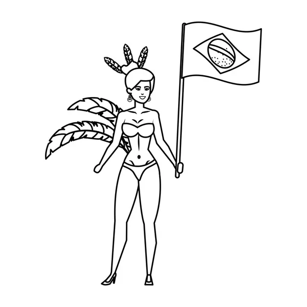 巴西加罗塔挥舞巴西国旗 — 图库矢量图片