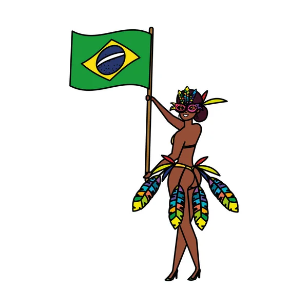 Garota brasileña ondeando bandera de Brasil — Vector de stock