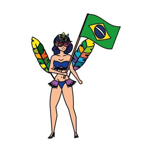 Garota brasiliana sventola bandiera brasiliana — Vettoriale Stock