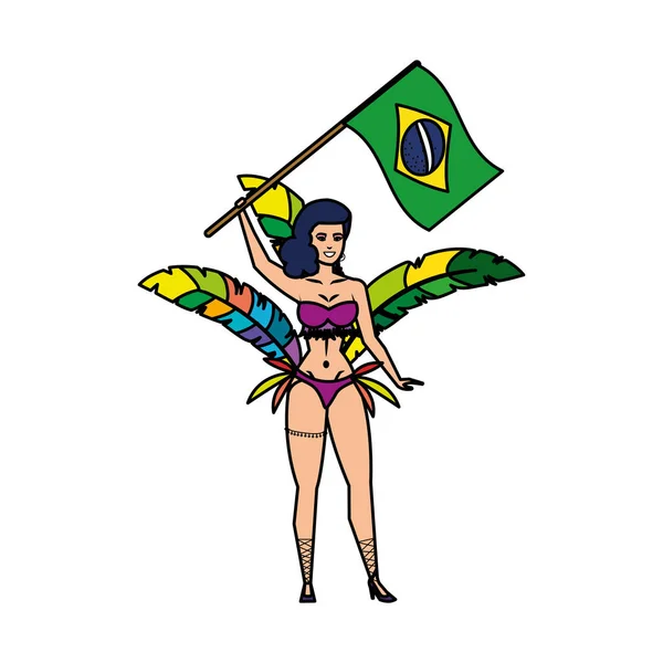 Garota brasileña ondeando bandera de Brasil — Vector de stock