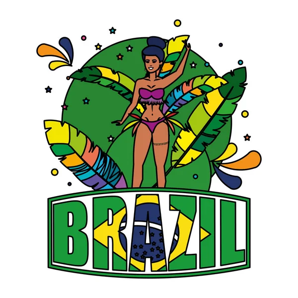 Mooie Braziliaanse garota met Brazilië label — Stockvector