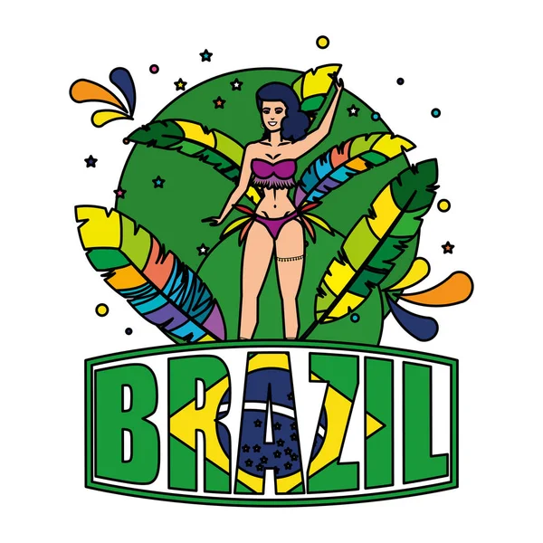 Hermosa garota brasileña con etiqueta brasileña — Vector de stock