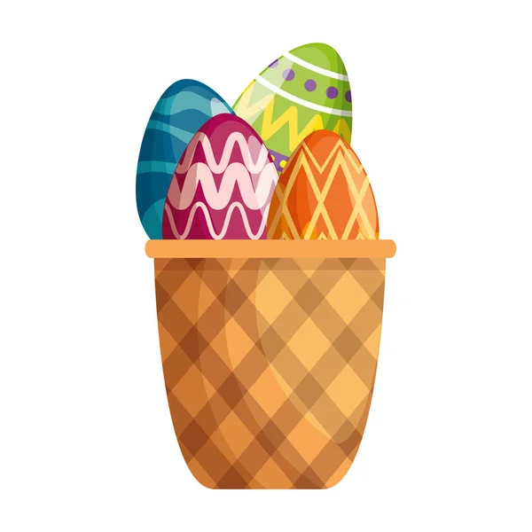 Яйца окрашены в корзину счастливой Пасхи — стоковый вектор