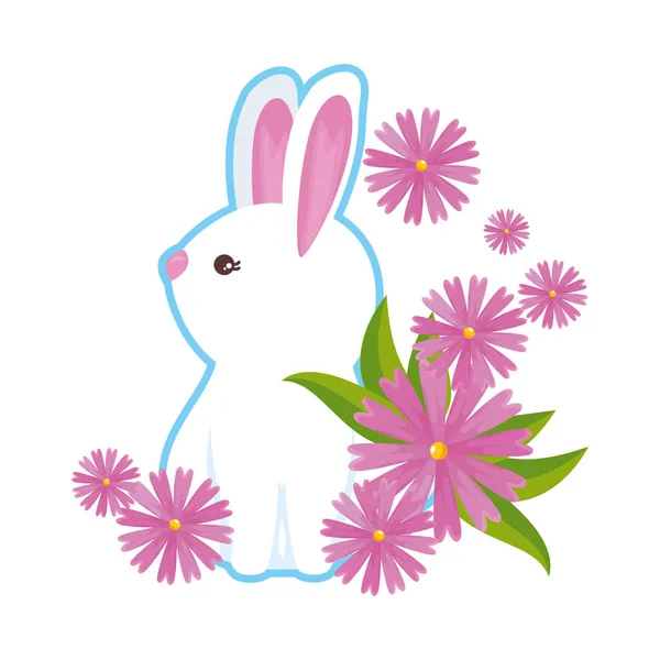 Милый кролик с цветами сад — стоковый вектор