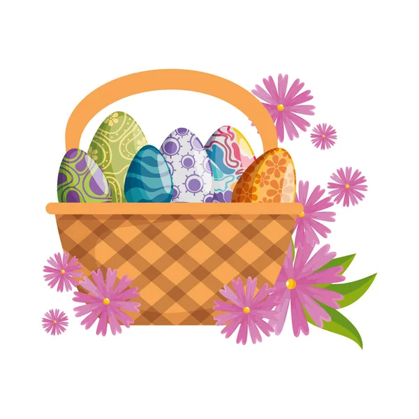 Huevos pintados con flores icono de Pascua — Vector de stock