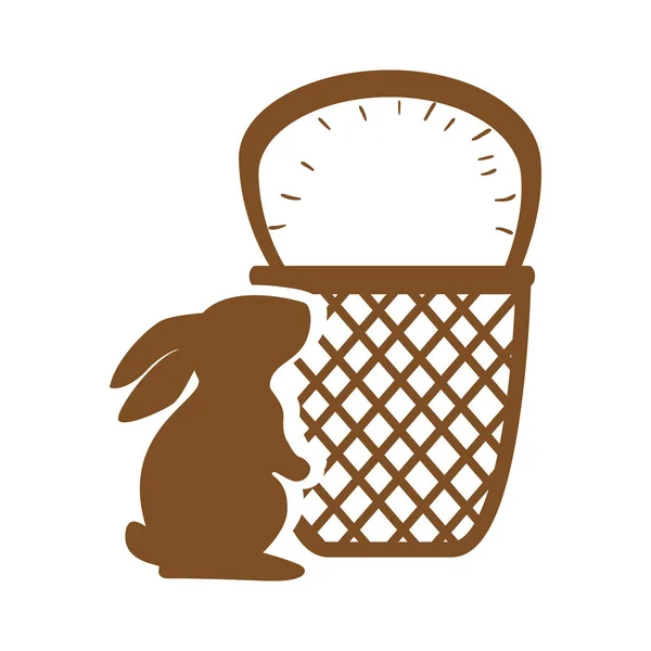Cute rabbit with basket silhouette — Stock Vector